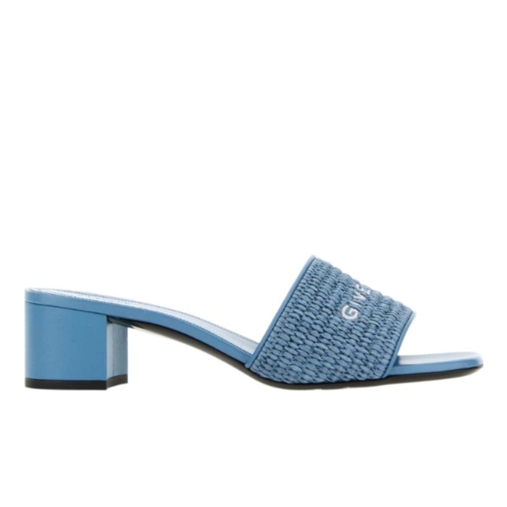 Givenchy 4G Embroidered Raffia Mule Sandal Denim Blue Sz. 9B/39 Italy - Picture 4 of 12